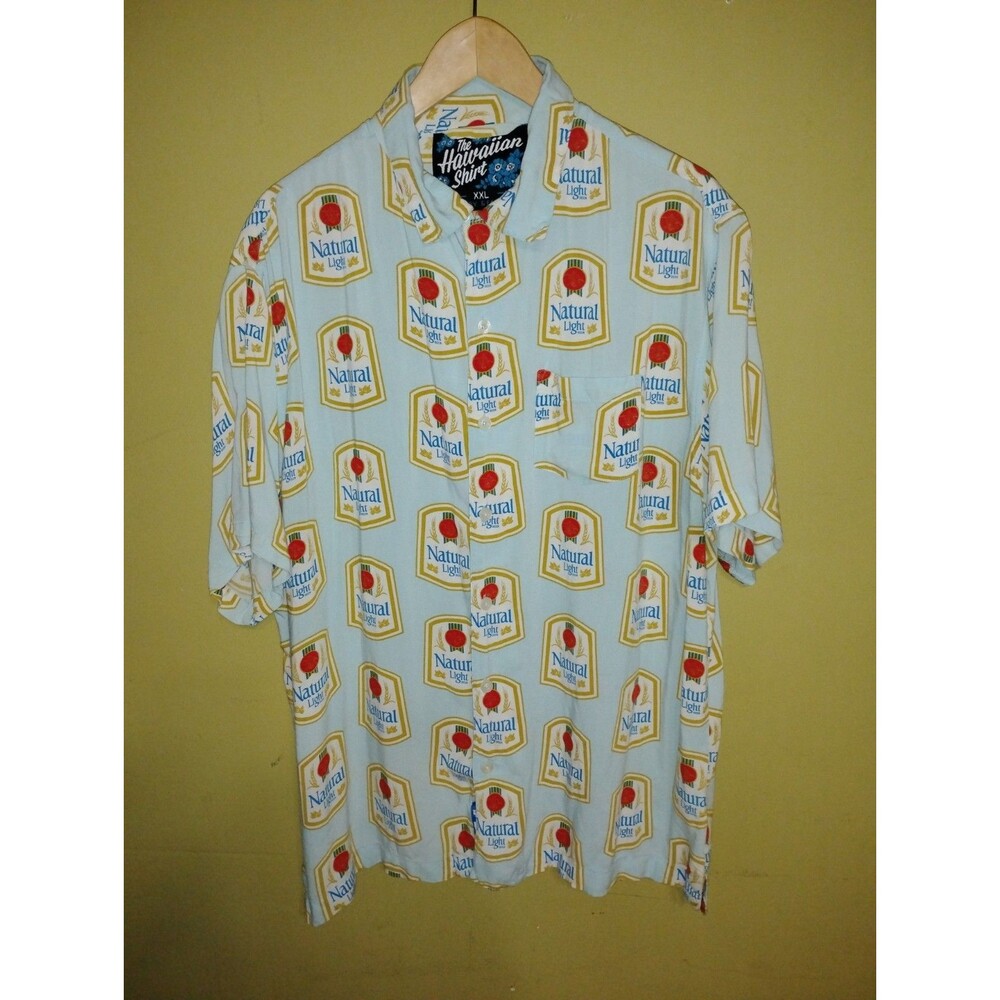 The Rowdy Gentleman Natural Light Beer Natty Button Up Hawaiian Shirt Men's 2XL